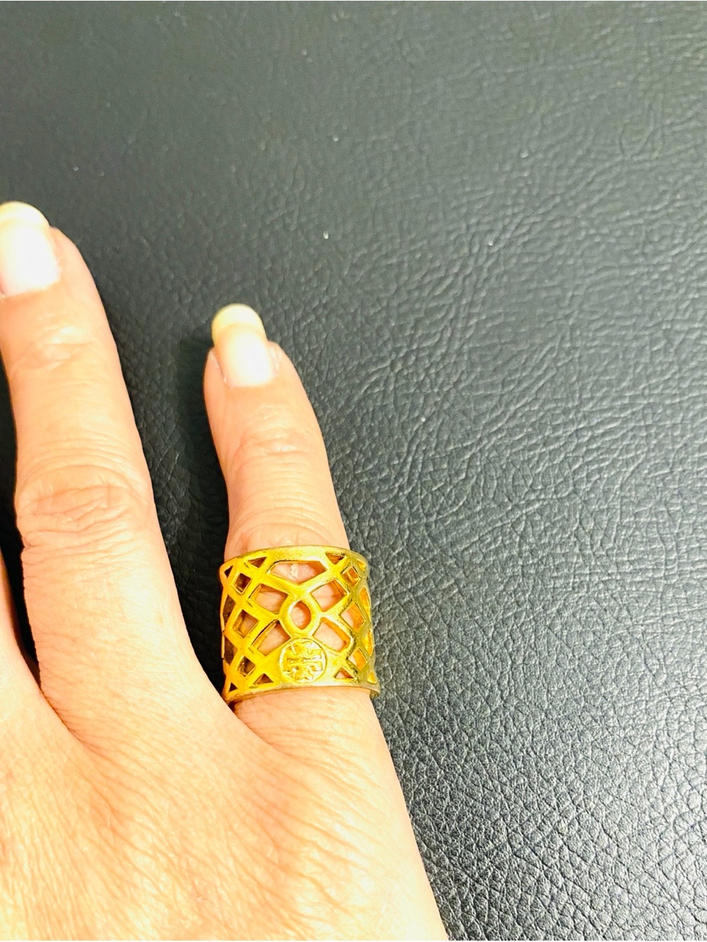 Tory Burch Gold Openwork Logo Dome Ring, scarf ring, or pendant - Picture 2 of 9